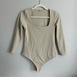 Free People Intimately Tan Bodysuit Long Sleeve Square Neck Medium